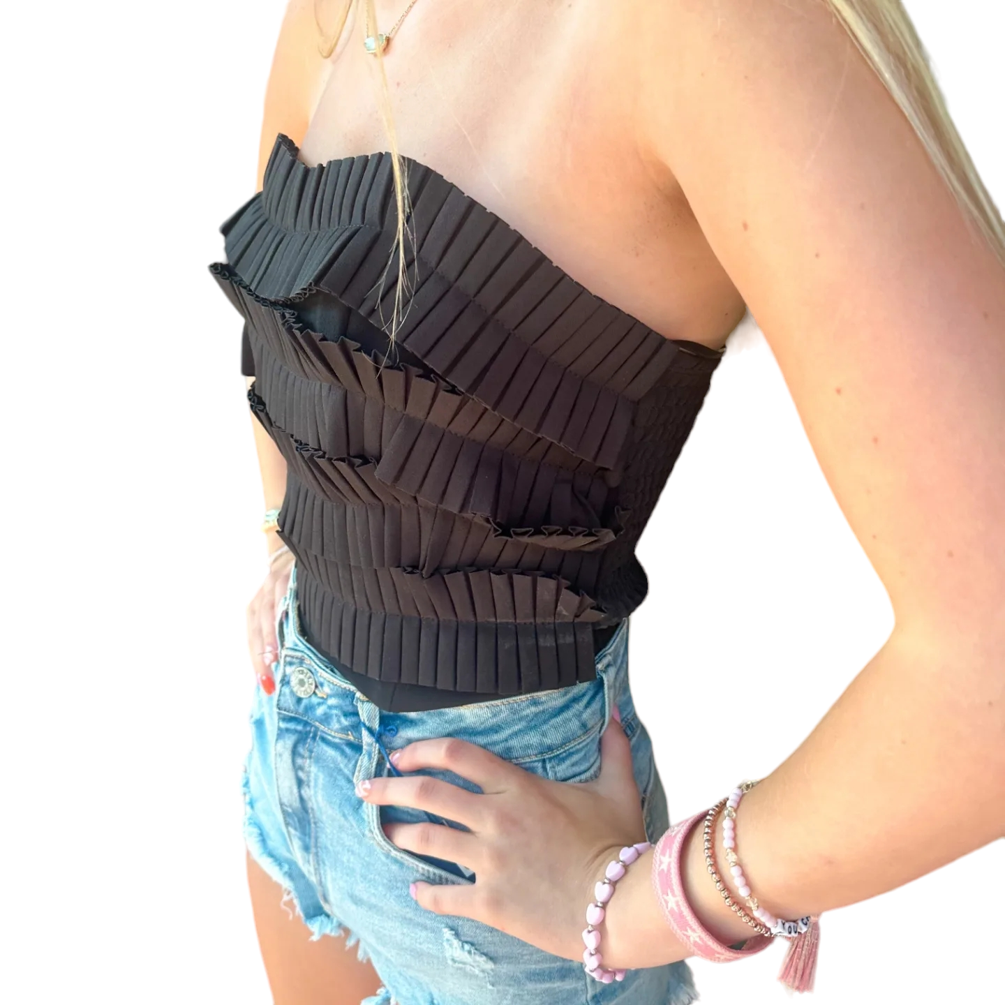 Pleated Black Beauty Tube Top