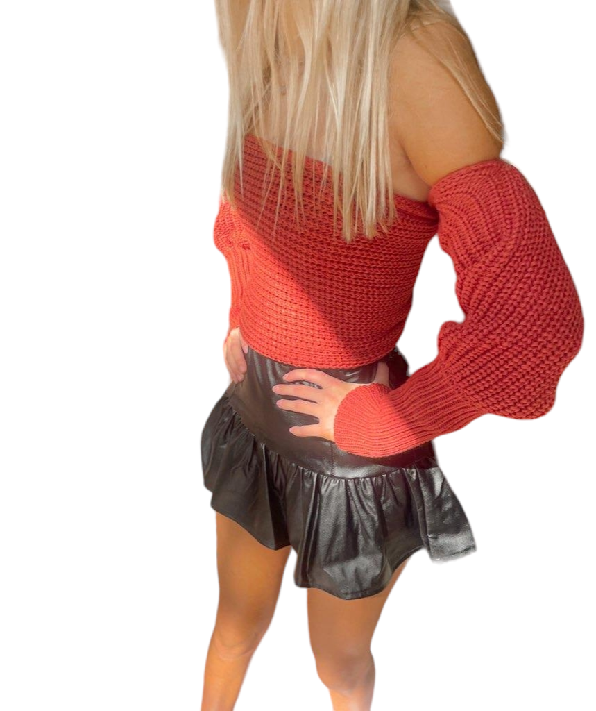 Faux Leather Ruffle Mini Skirt in Classic Black
