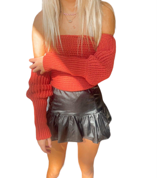 Faux Leather Ruffle Mini Skirt in Classic Black