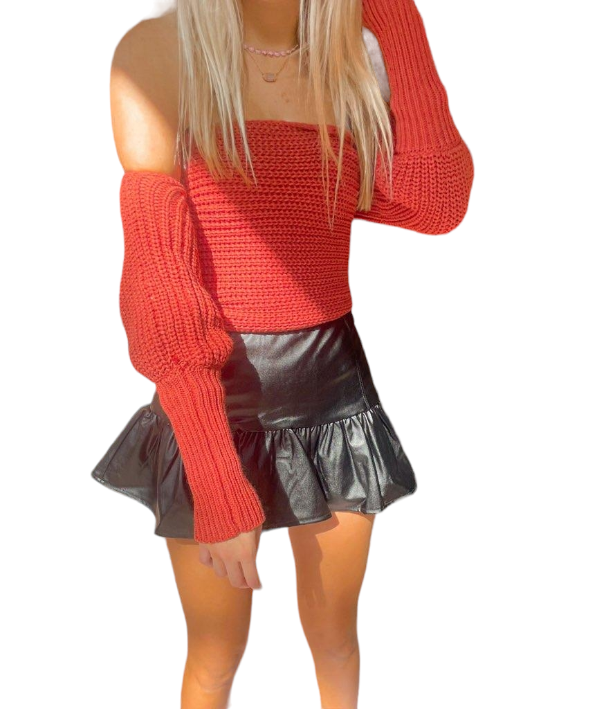Faux Leather Ruffle Mini Skirt in Classic Black