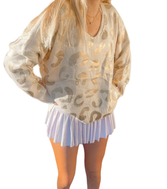 Glamorous Gold Leopard V-Neck Sweater