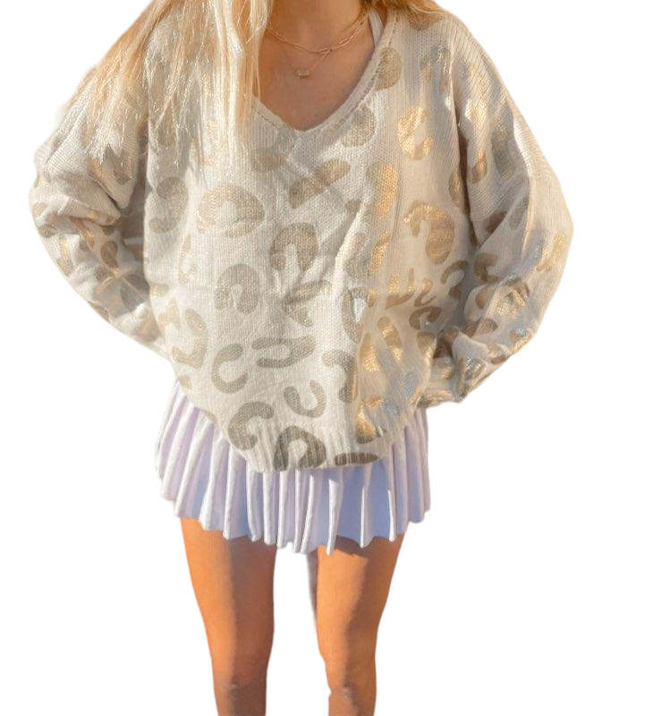 Glamorous Gold Leopard V-Neck Sweater