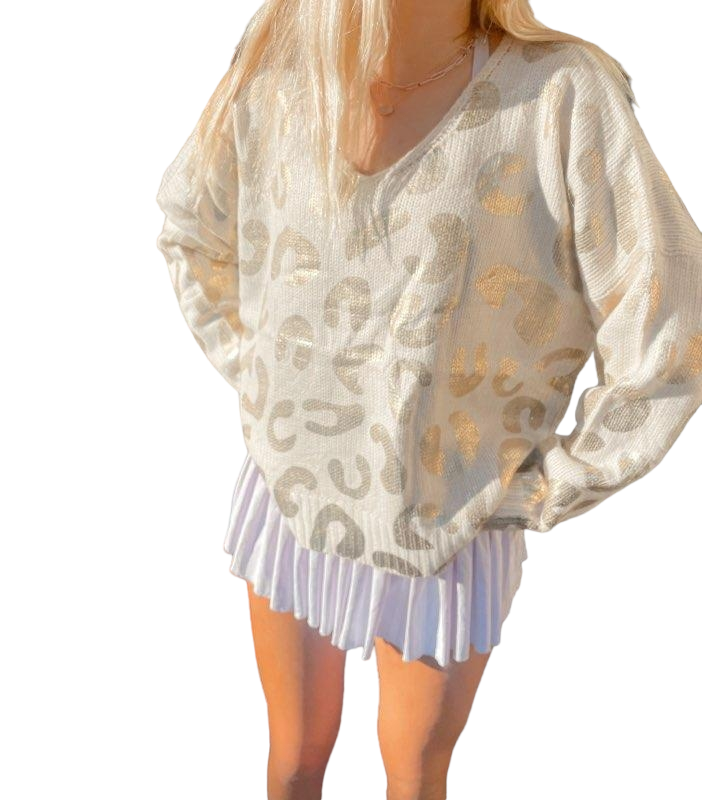 Glamorous Gold Leopard V-Neck Sweater