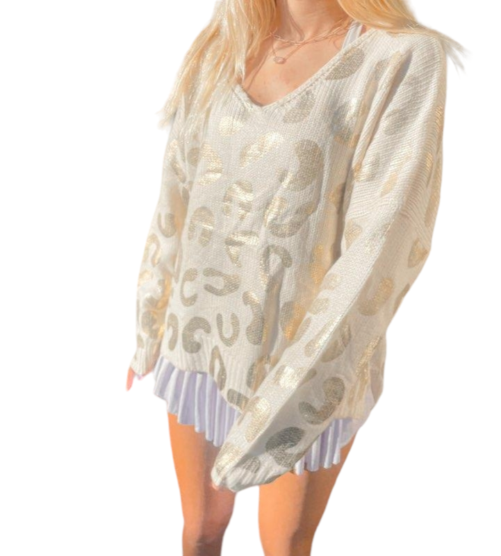 Glamorous Gold Leopard V-Neck Sweater