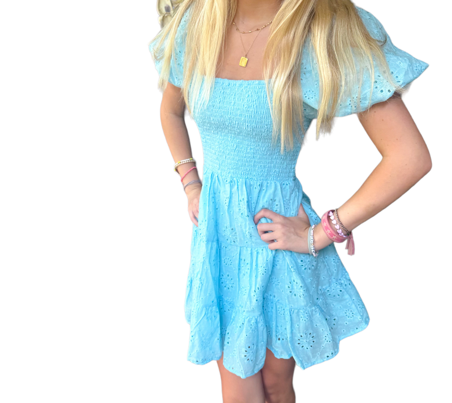 Cinderella's Enchanted Dream: Baby Blue Mini Dress with Charming Puffy Sleeves