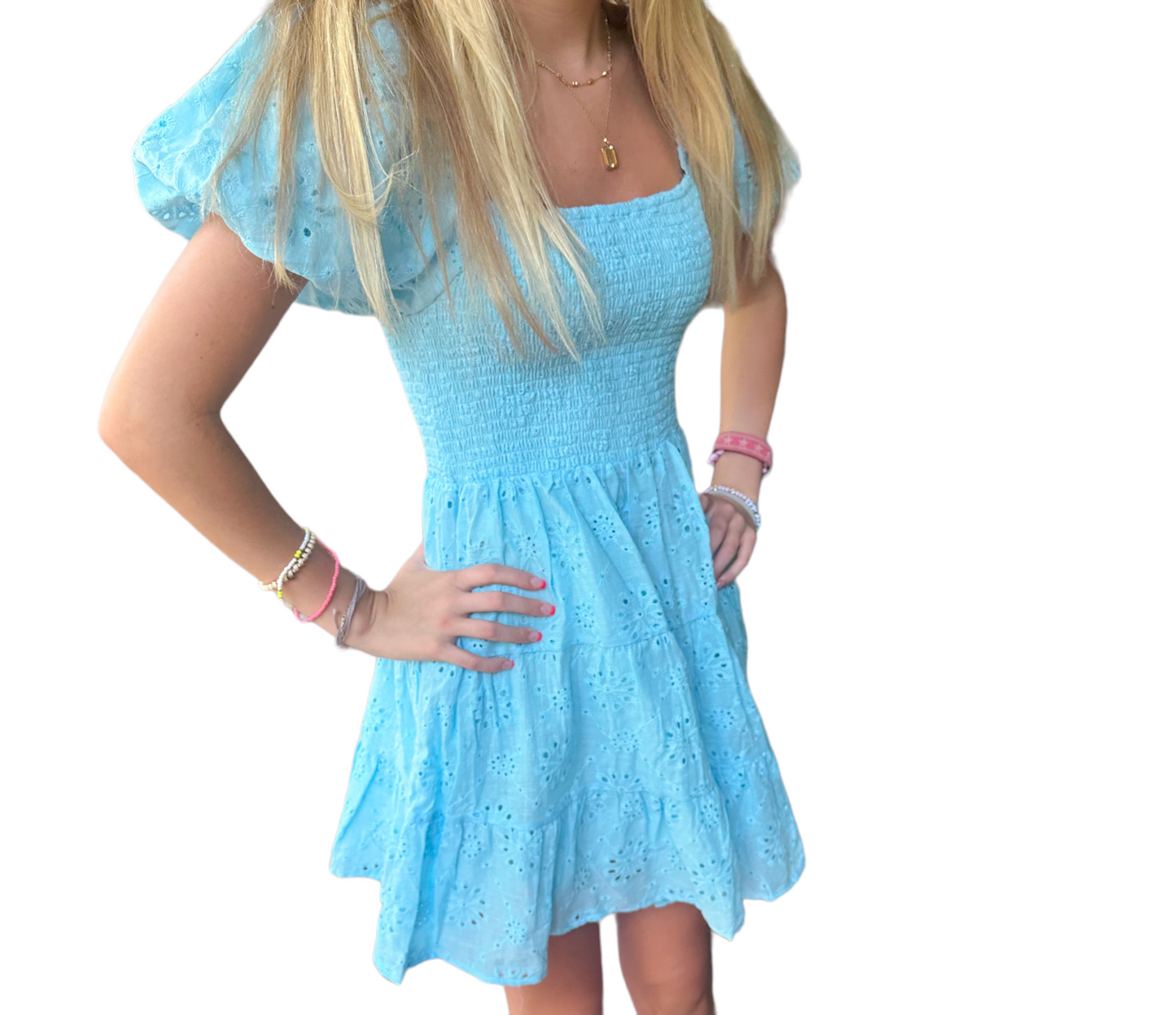 Cinderella's Enchanted Dream: Baby Blue Mini Dress with Charming Puffy Sleeves