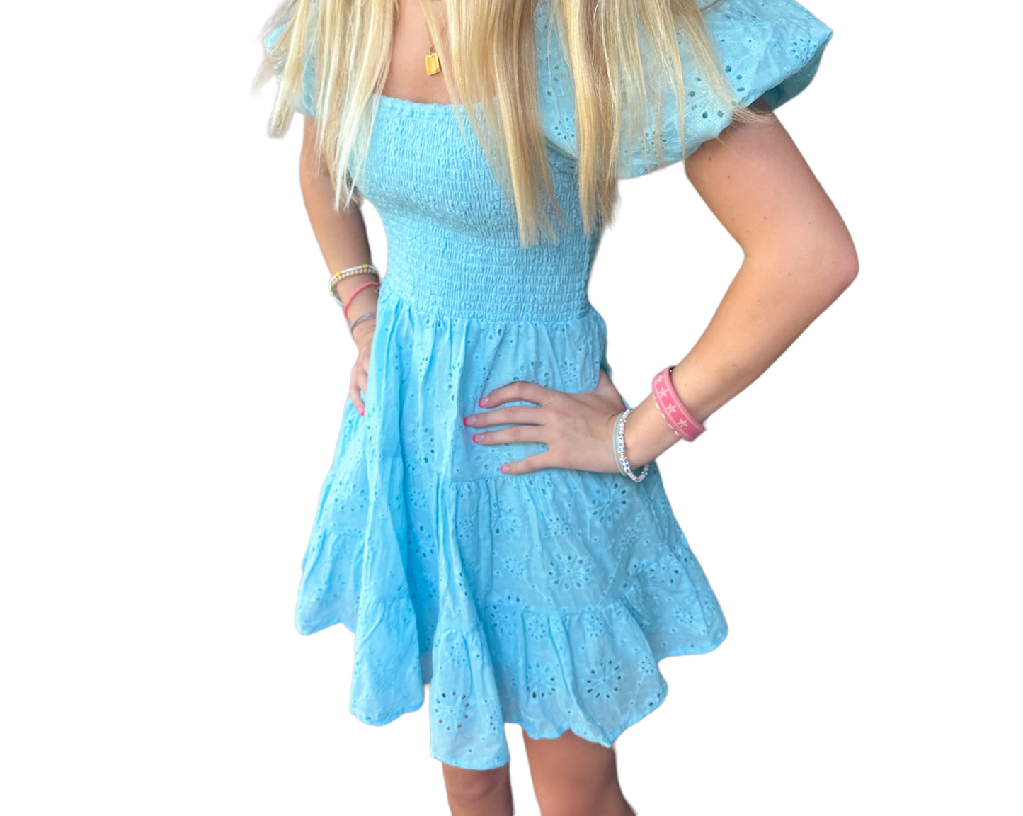 Cinderella's Enchanted Dream: Baby Blue Mini Dress with Charming Puffy Sleeves