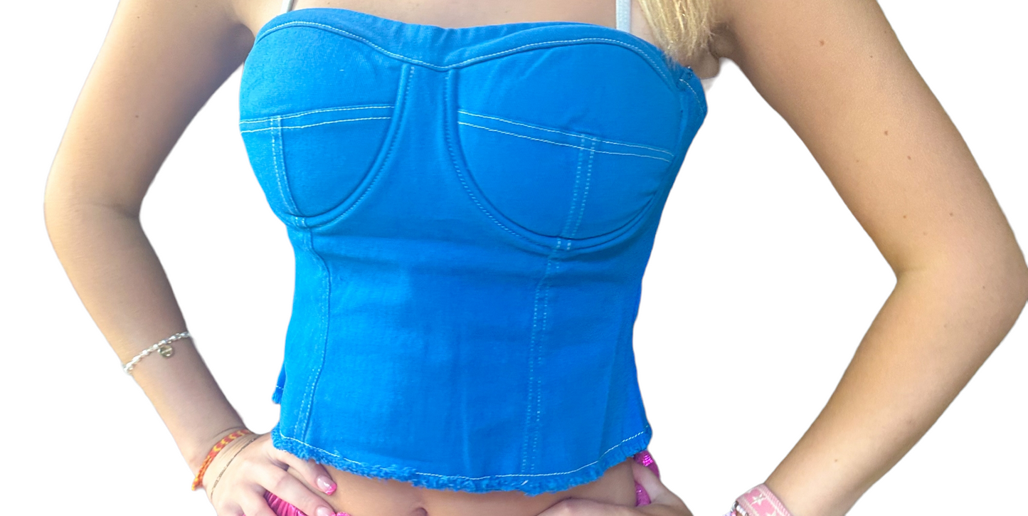 Sweetheart Strapless Blue Corset Crop Top