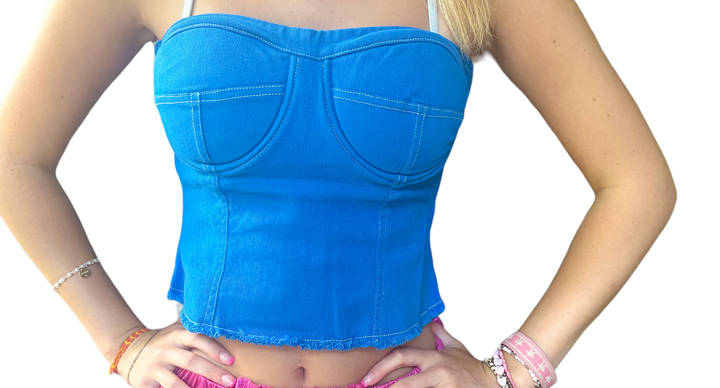 Sweetheart Strapless Blue Corset Crop Top