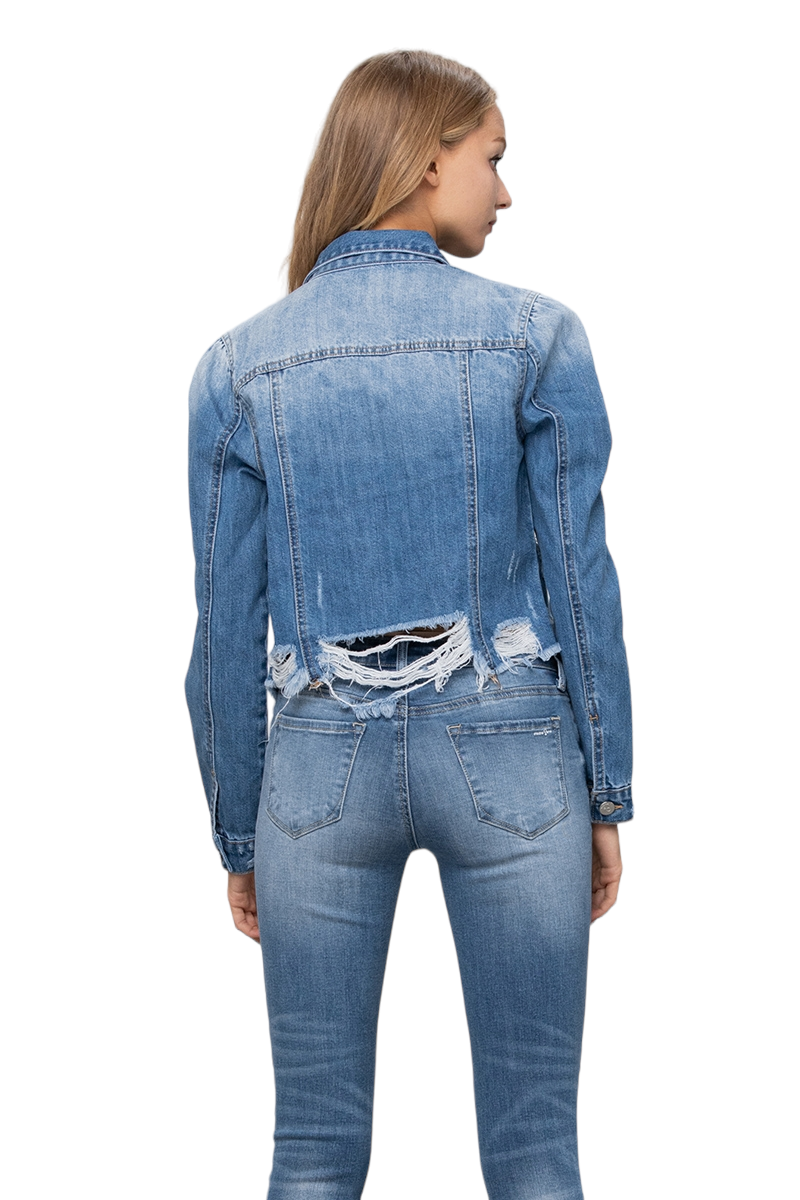Cropped Chic Distressed Denim Jacket