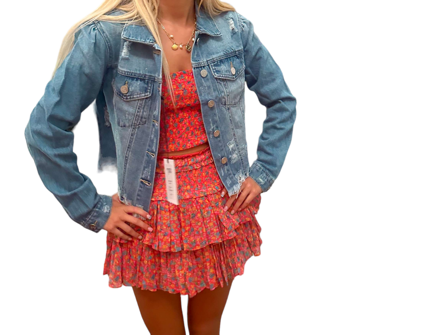 Cropped Chic Distressed Denim Jacket