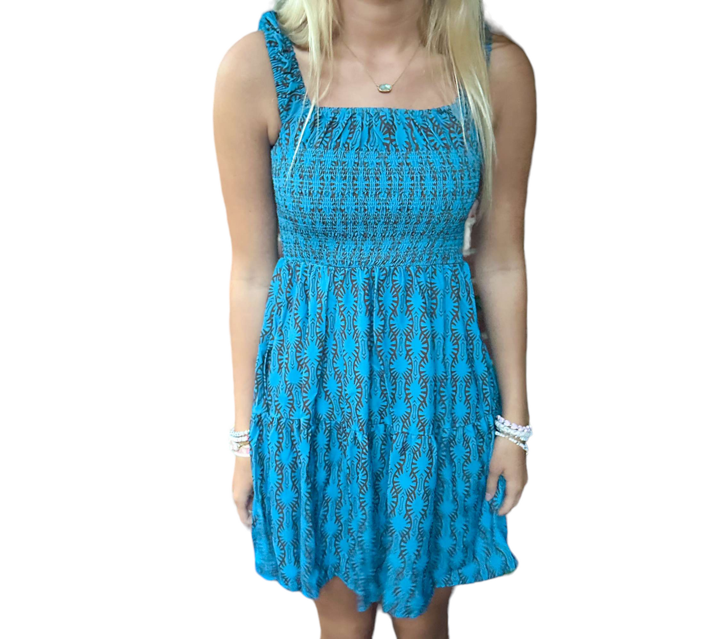 Floral Bliss: Sleeveless Blue Dress