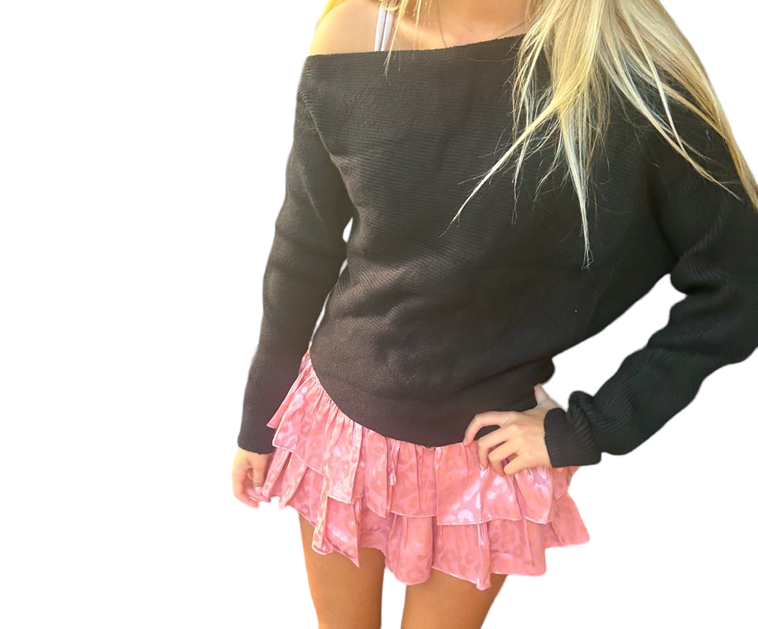 One-Shoulder Ribbed Black Blaire Sweater