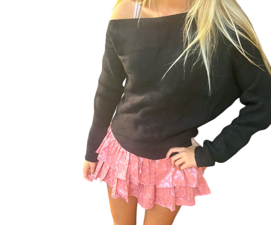 One-Shoulder Ribbed Black Blaire Sweater
