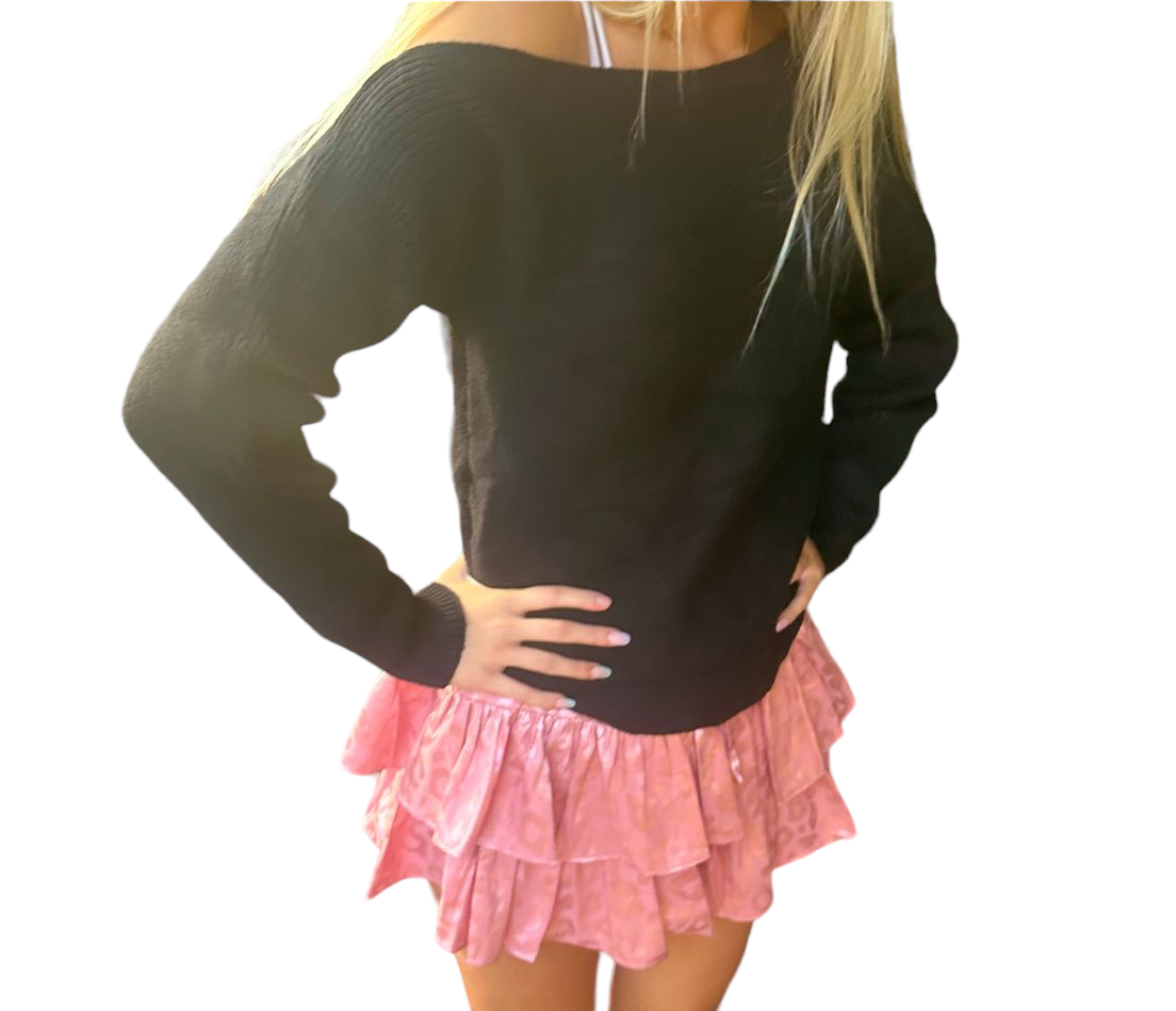One-Shoulder Ribbed Black Blaire Sweater
