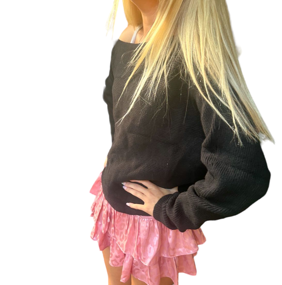 One-Shoulder Ribbed Black Blaire Sweater