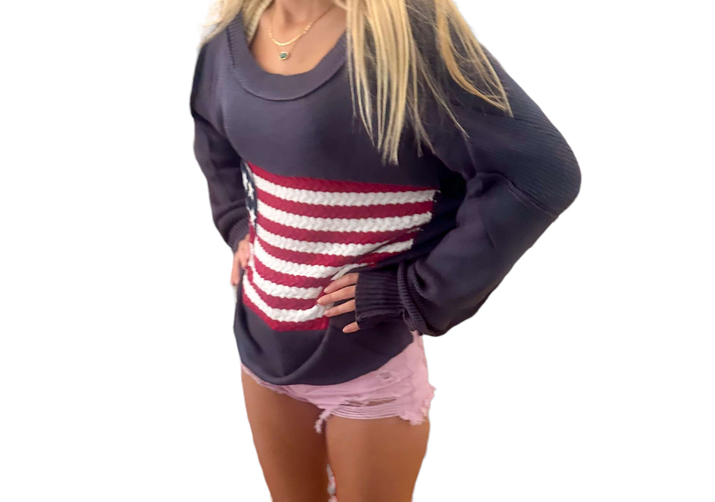 American Nautical Preppy Sweater – Stylish Top with Classic Navy and Flag Design