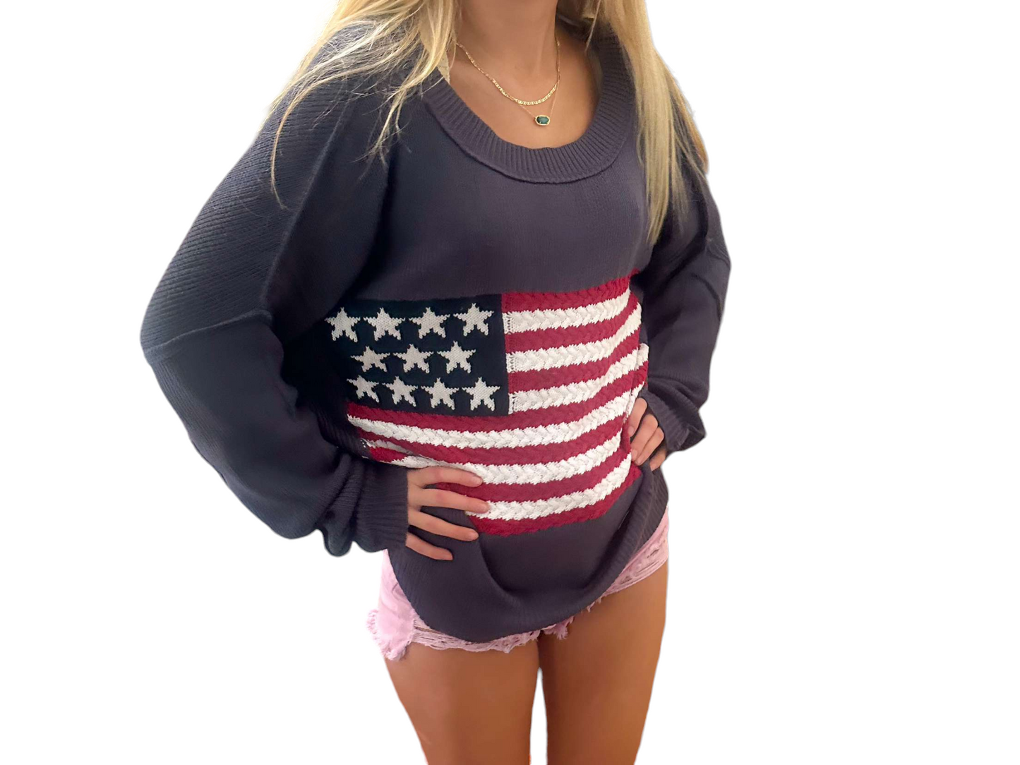 American Nautical Preppy Sweater – Stylish Top with Classic Navy and Flag Design
