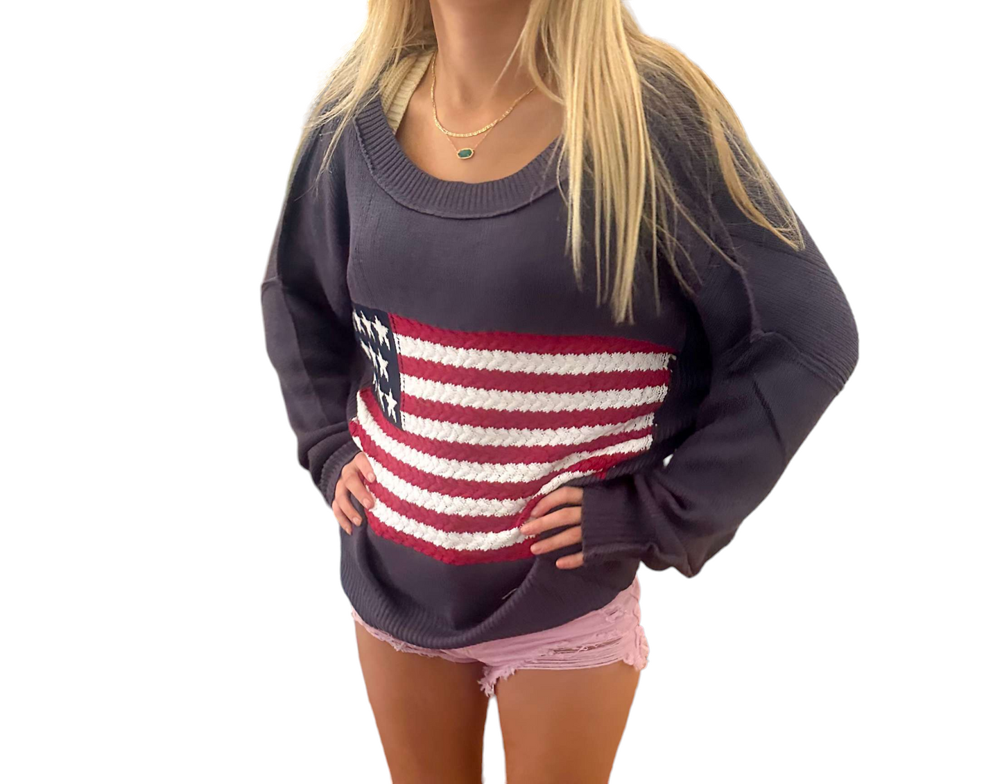 American Nautical Preppy Sweater – Stylish Top with Classic Navy and Flag Design