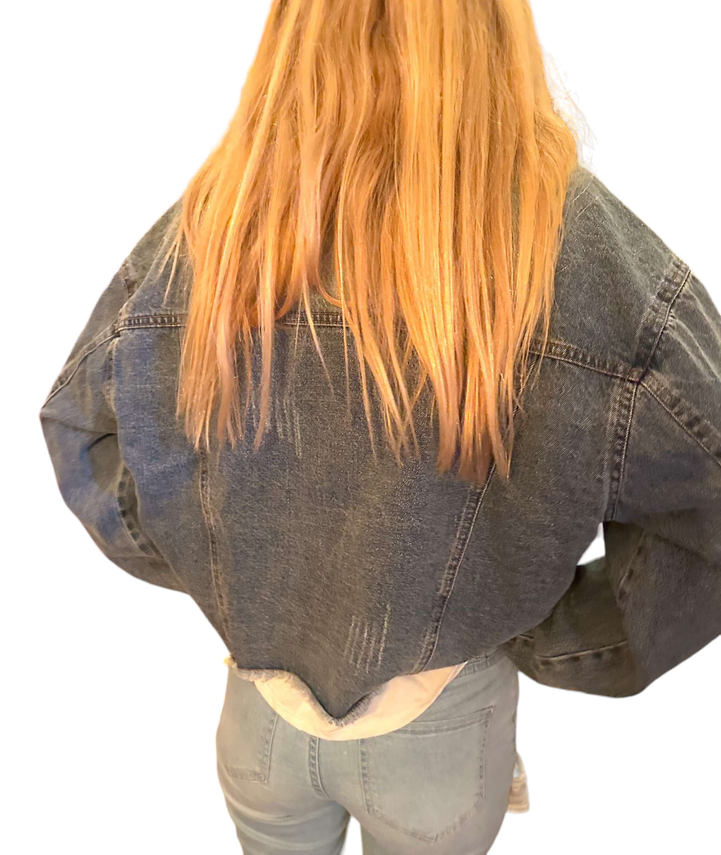 Frayed Starburst Distressed Denim Jacket