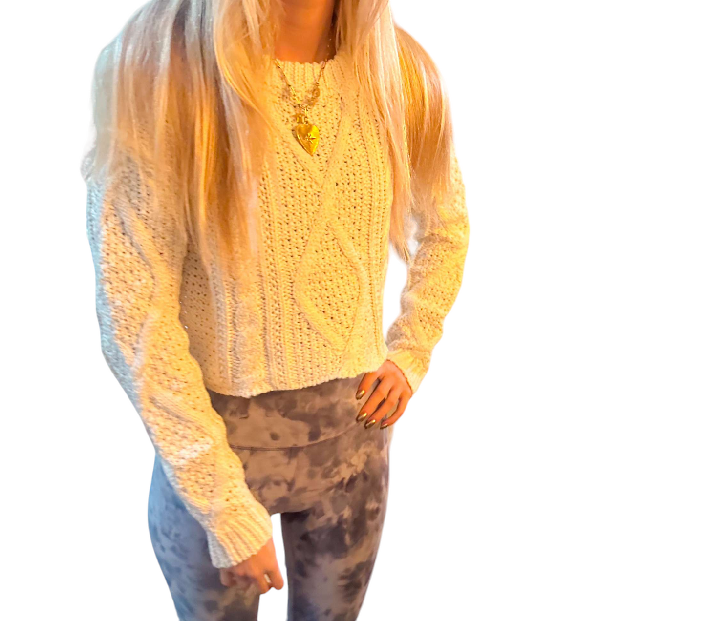 Cropped Cream Cable Knit Sweater with Chic Designs