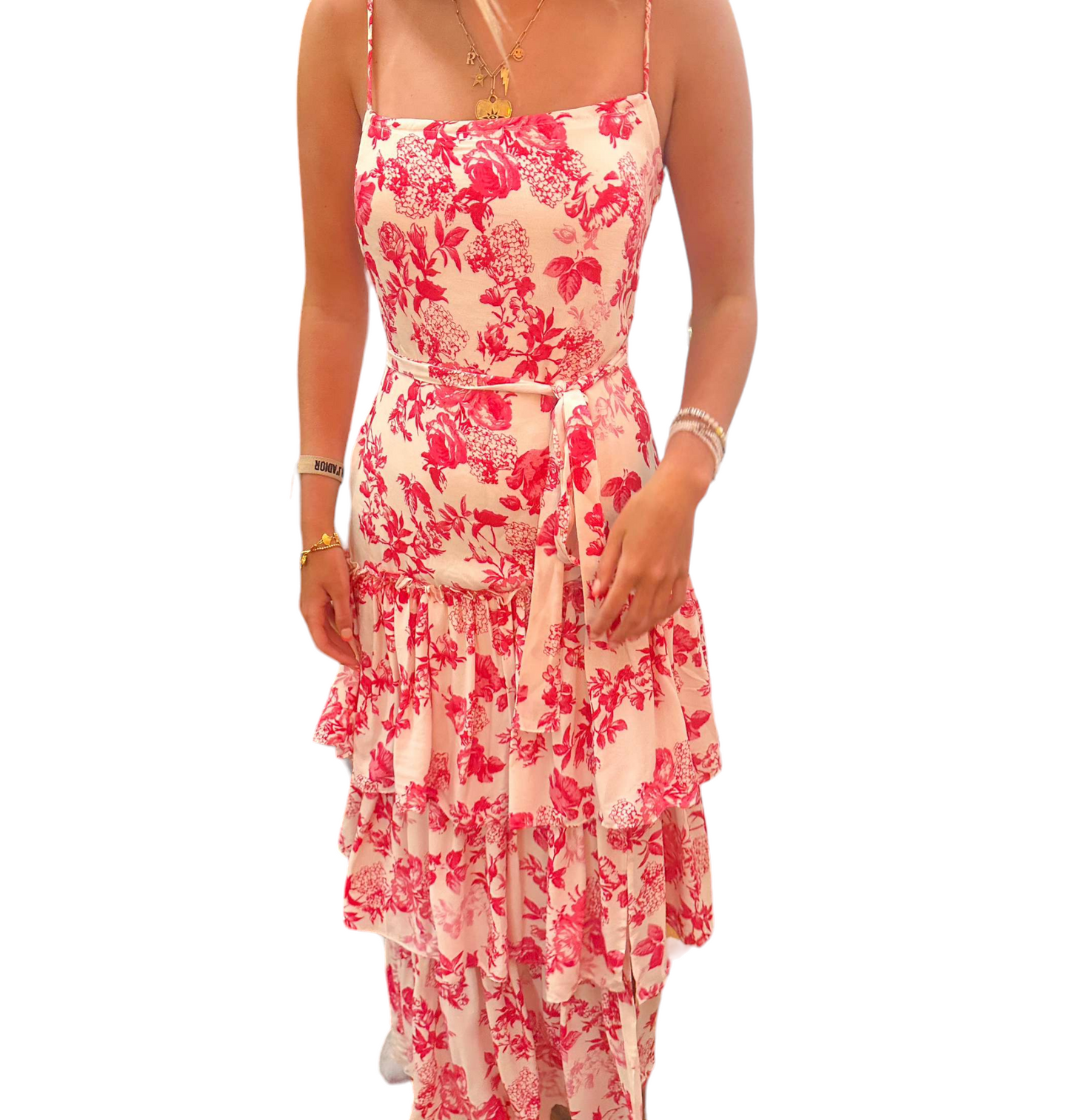 Crimson Elegance: High-Slit Paisley Midi Dress