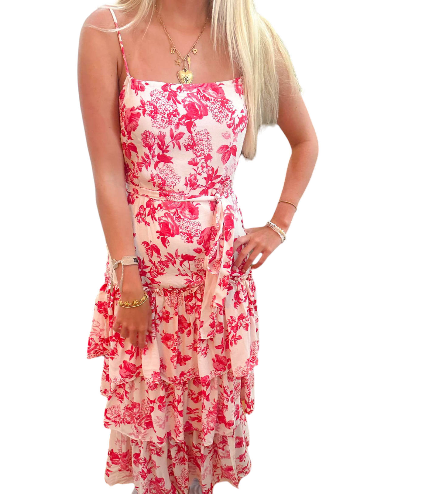 Crimson Elegance: High-Slit Paisley Midi Dress