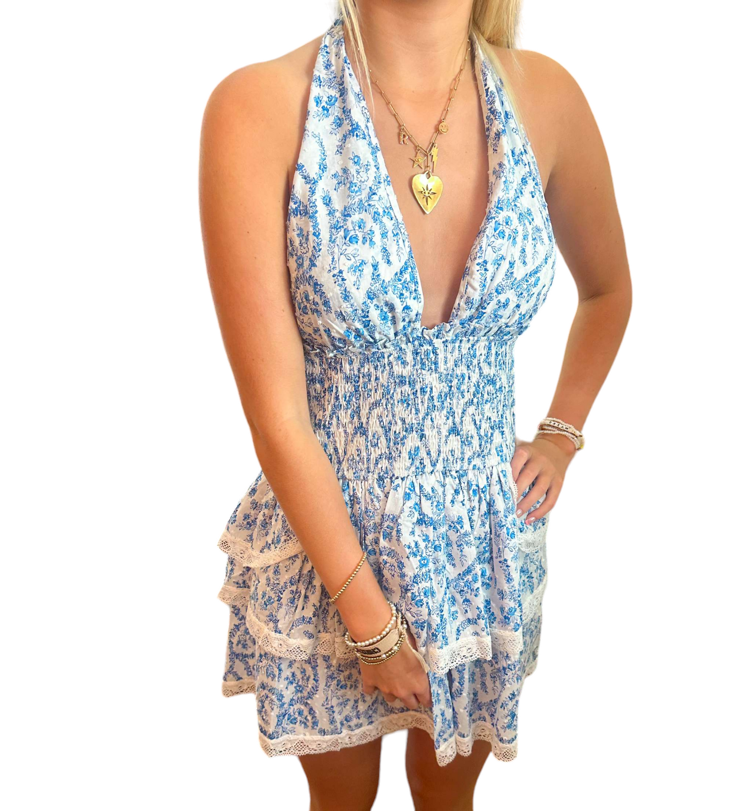 Floral Dreamscape Halter Mini Dress