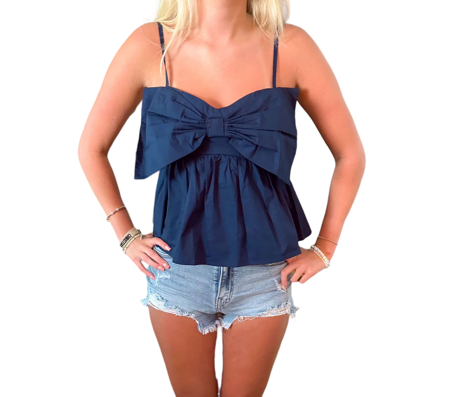 Bow-Embellished Strapless Baby Doll Dress with Adjustable Straps