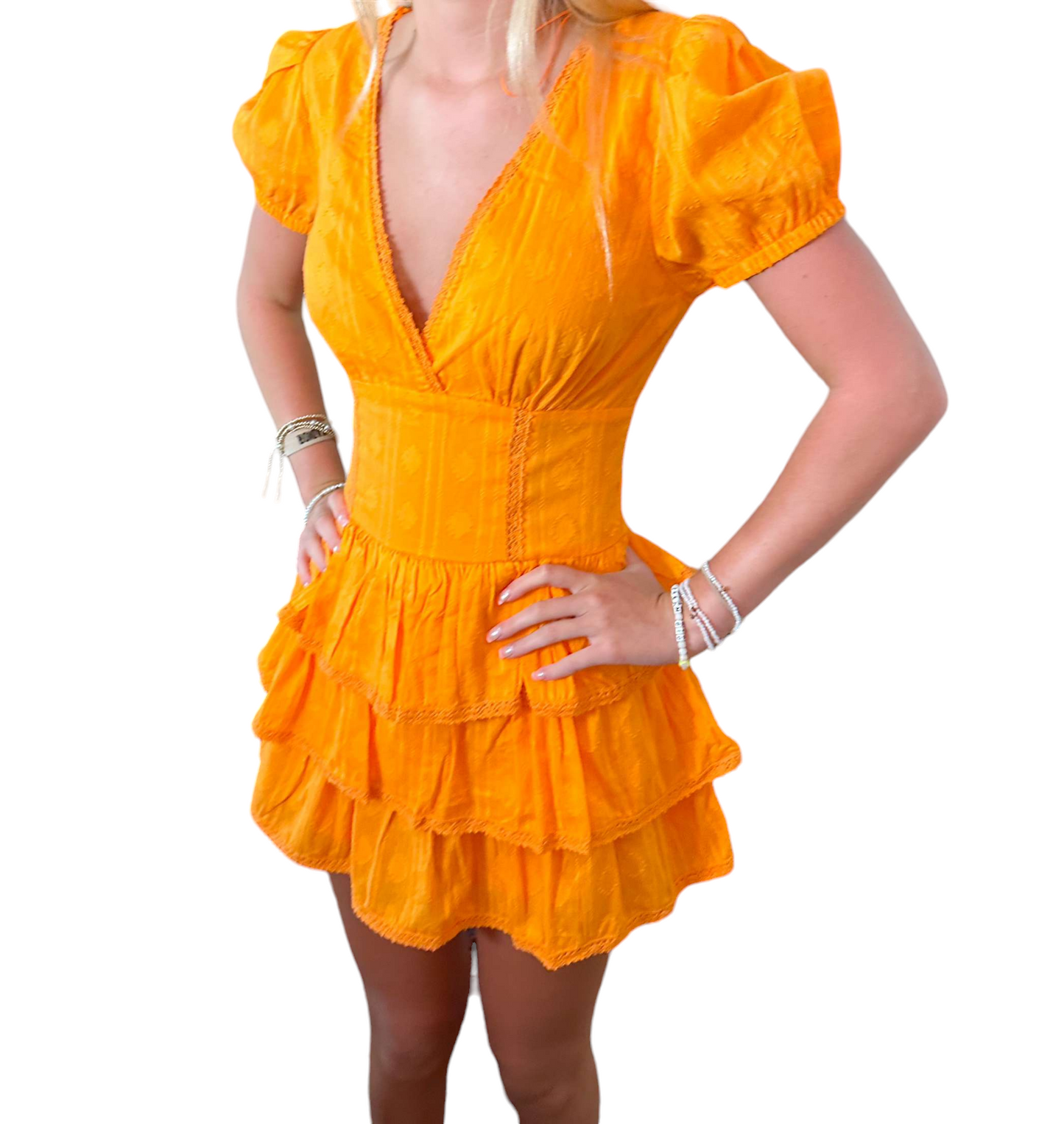 Citrus Charm Tiered Romper Dress