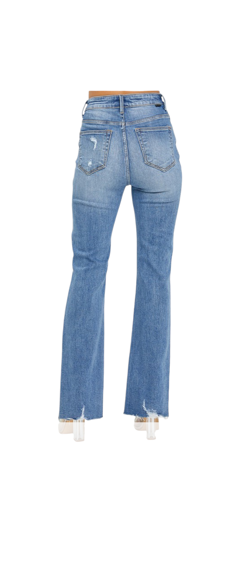 Distressed Medium Wash Flare Jeans with High Rise Style