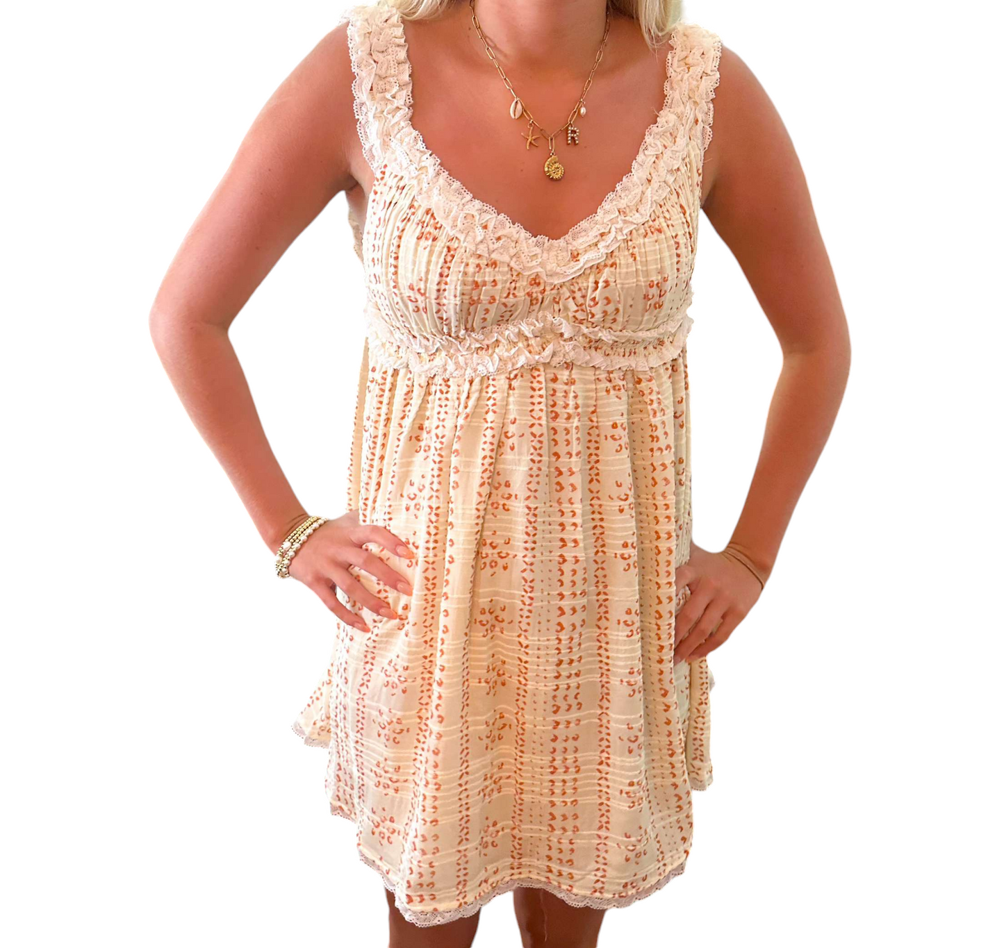 Baked orange Lace Mini Dress