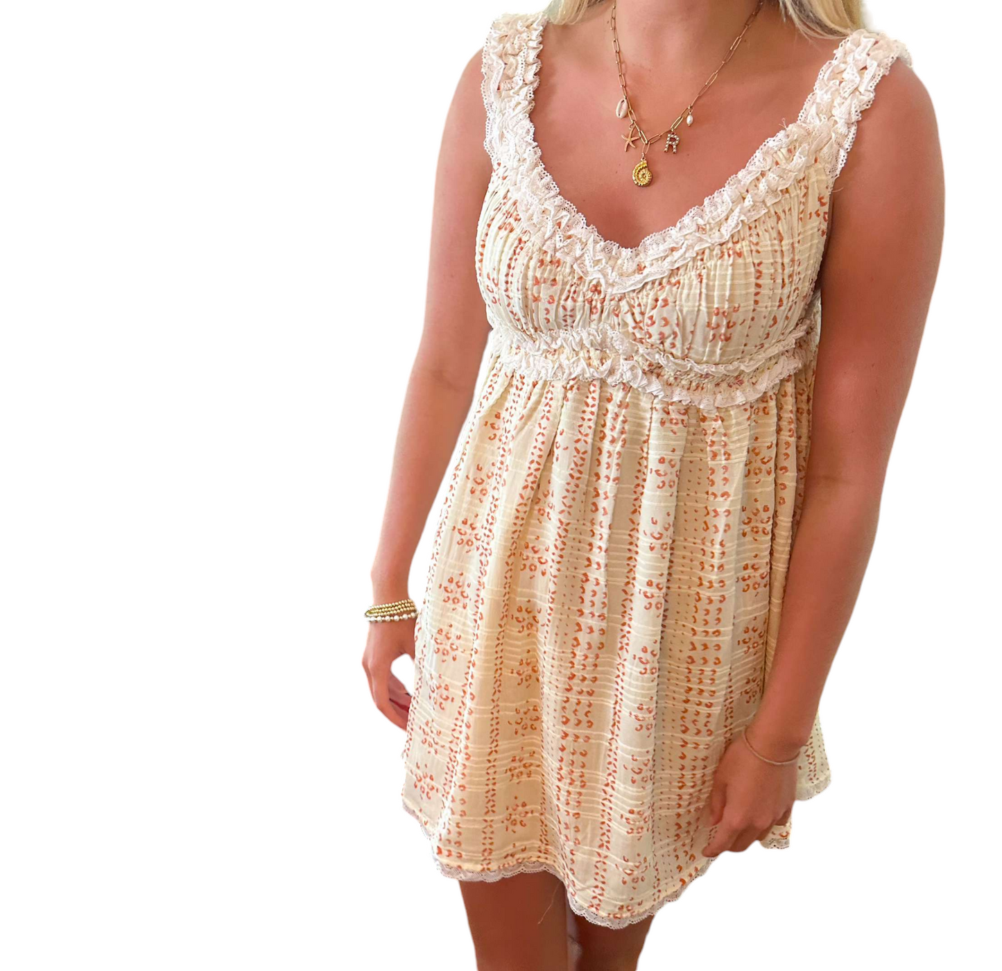 Baked orange Lace Mini Dress