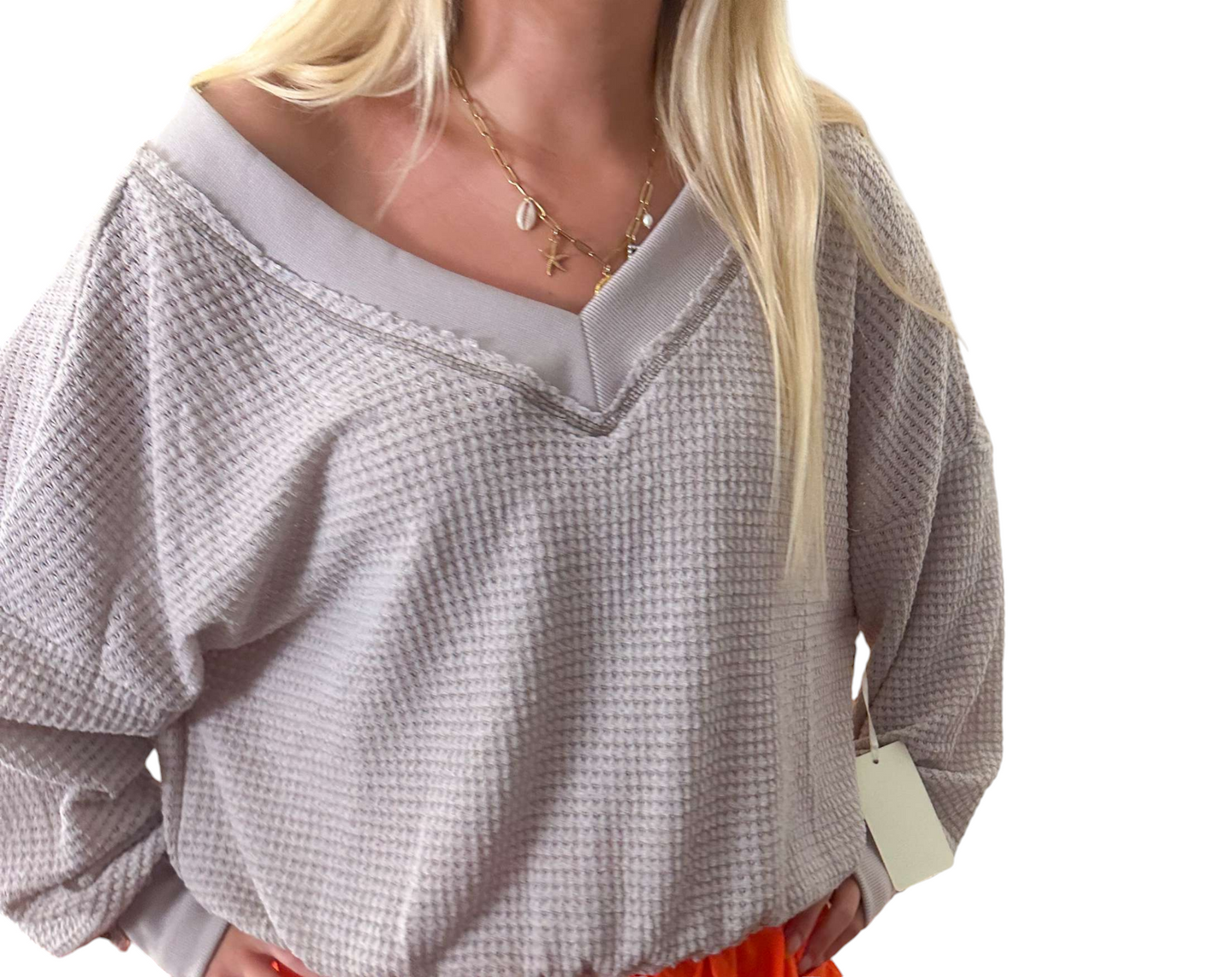 Hannah: Ashen Vibe Waffle Knit Top