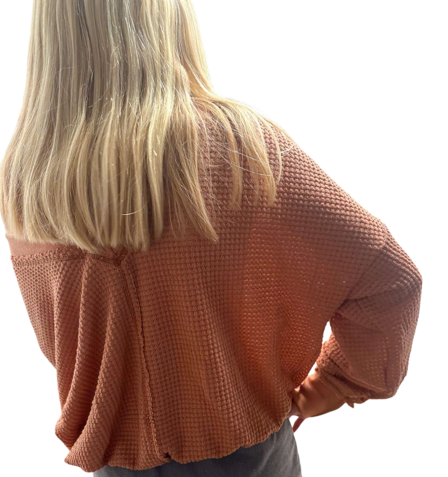 Ginger Spice V Neck Waffle Knit Top