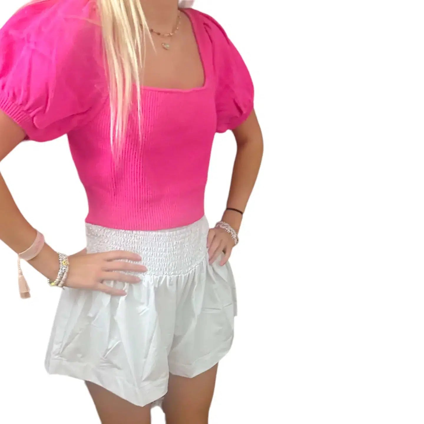 Ivory Metallic Smocked Casual Shorts