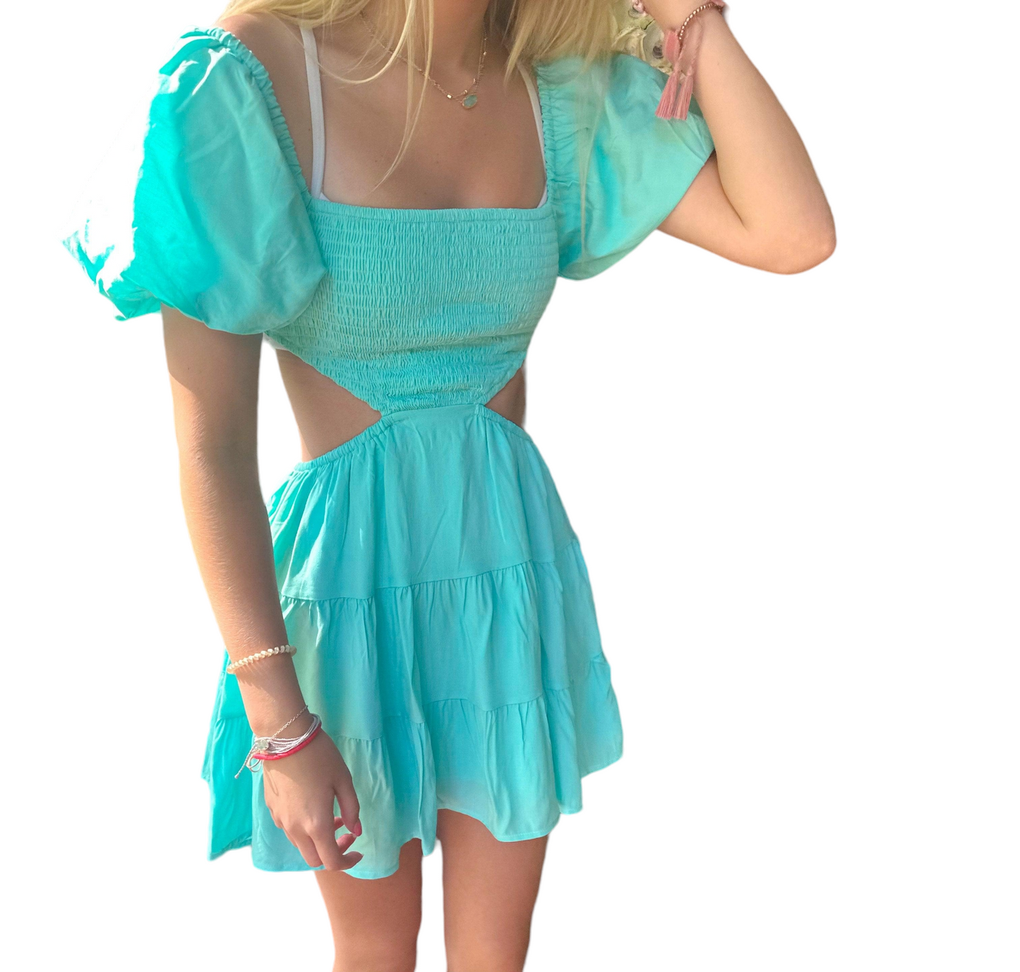 Aqua Bliss Puff Sleeve Dress