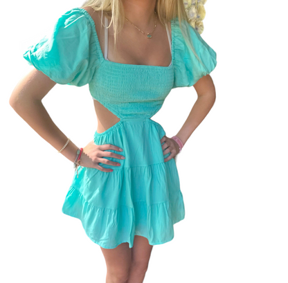 Aqua Bliss Puff Sleeve Dress