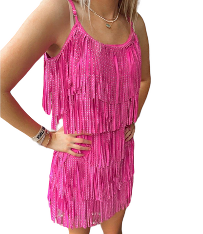 Fuchsia Fringe Fiesta Mini Dress