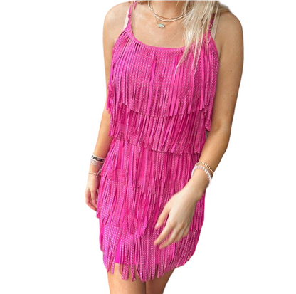 Fuchsia Fringe Fiesta Mini Dress