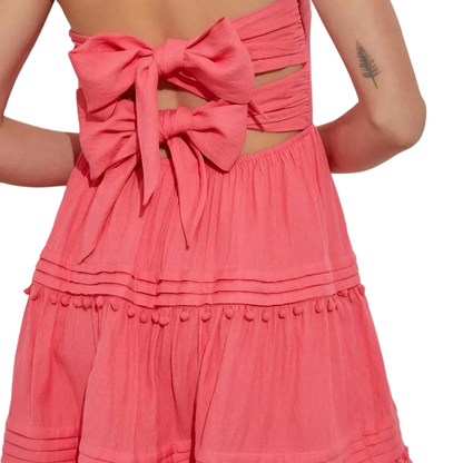 Coral Pink Pom Pom Strapless Dress