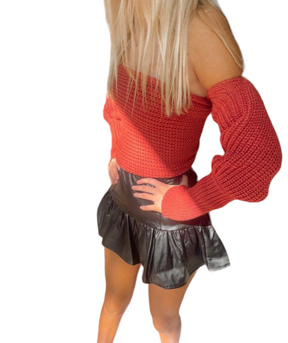 Kendra orange sweater wrap off shoulder