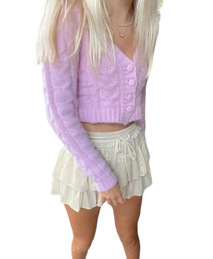 Lavender Fuzzy Cropped Cardigan