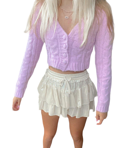 Lavender Fuzzy Cropped Cardigan