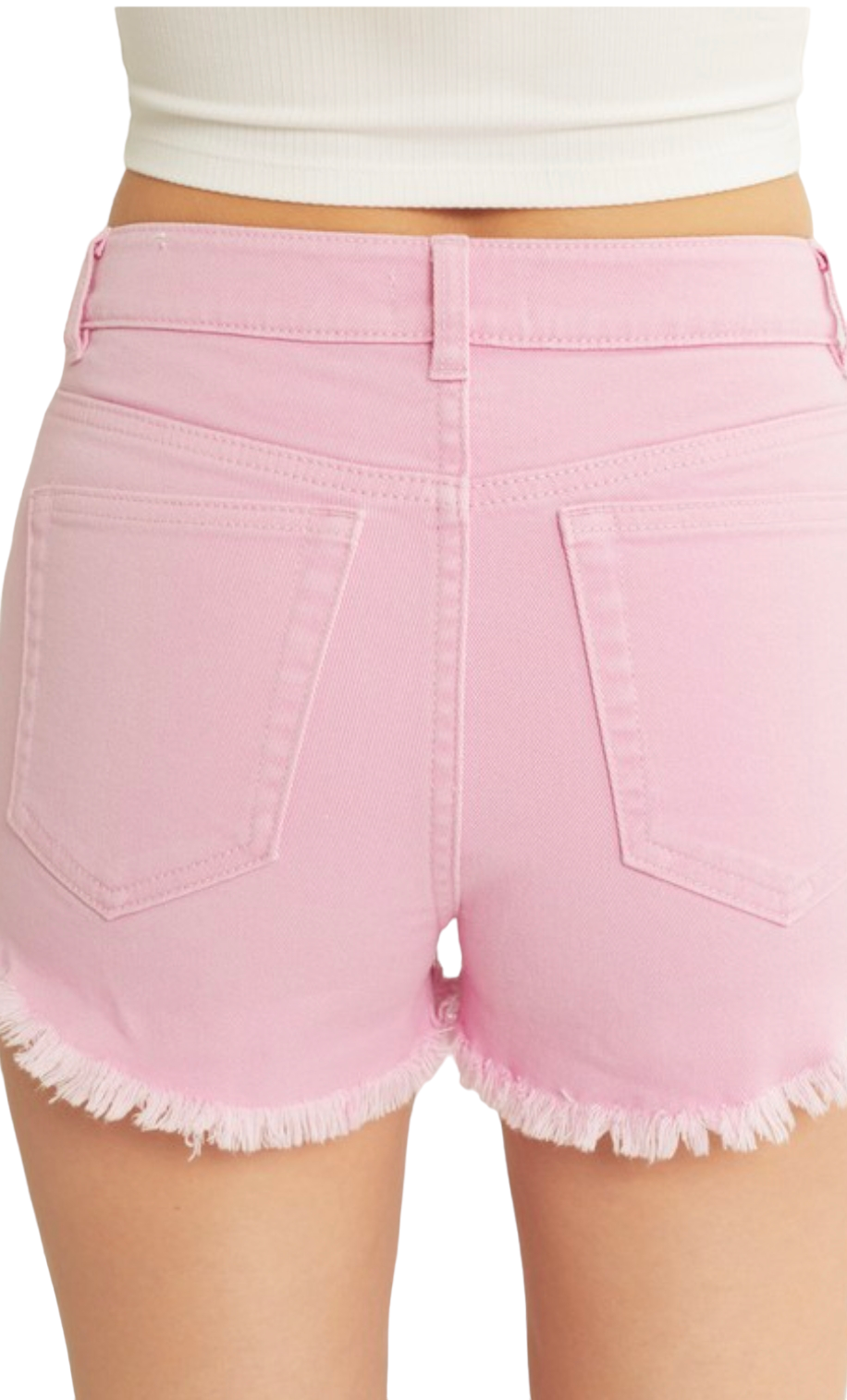 Pink frayed denim shorts
