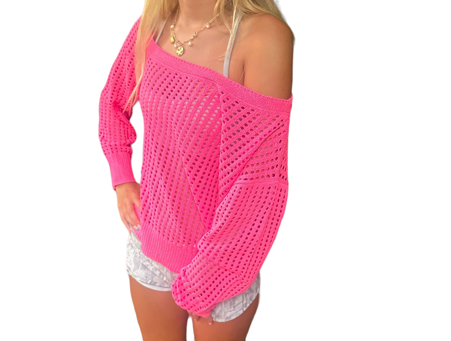 One-Shoulder Hot Pink Knit Pullover