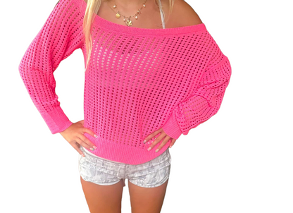 One-Shoulder Hot Pink Knit Pullover