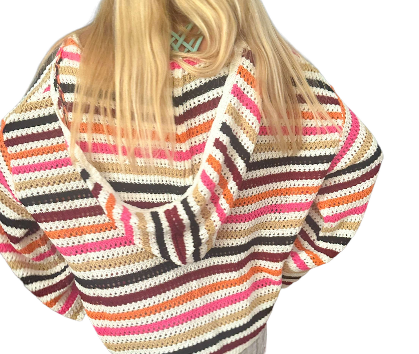 Hooded Stripes: Oversized Pink and Navy Sweater