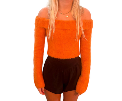 Cozy Autumn Off-Shoulder Persimmon Sweater