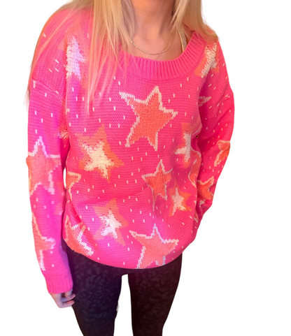 Twinkling Stars Hot Pink Sweater